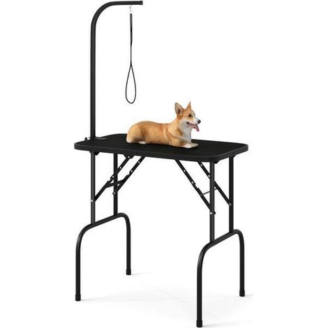 Table de toilettage pour chien noire avec bras réglable en hauteur, surface antidérapante et pieds stables pour maison et salon (1/5)