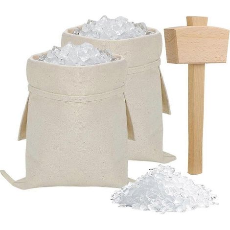 Set mit 2 großen Eisbeuteln aus Segeltuch und 1 Holzhammer – Wiederverwendbare Lewis-Beutel (42 x 22 cm) mit Holzhammer für den Heimgebrauch (1/5)