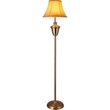 Lampadaire lampe à pied lampe torchère cuivre poli beige hauteur : env. 157 cm diamètre de l'abat-jour : 35 cm beige brun blanc (1/2)