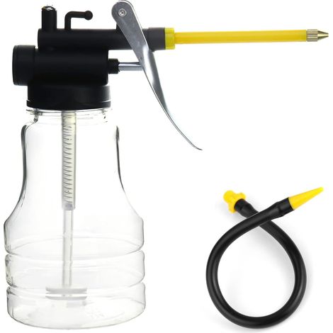 250ml Oil Cans with Pump, Clear Oil Can, Oil Spray Bottle with Straight Spout and Hose (1/5)