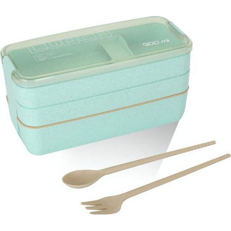 Dreiteilige Bento-Box aus Weizenfasern, auslaufsicher und mikrowellengeeignet, für Kinder/Erwachsene