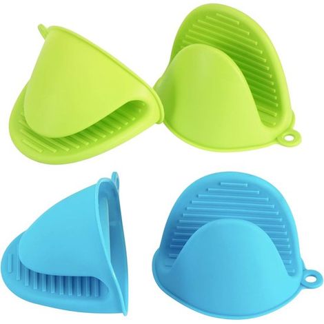 Gants de cuisine, lot de 4, gants de cuisine en silicone, mini gants de cuisine en caoutchouc, gants de cuisine amusants (bleus et (1/5)