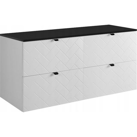 Rodan Waschbeckenunterschrank 120 cm, Weiß Matt, 46 x 120 x 62,3 cm, mit schwarzer Waschtischplatte, feuchtraumgeeignet, Badmöbel Unterschrank