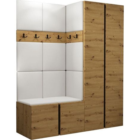 Meuble d'entrée Pinis III, Chêne Artisan, 186x158x46cm, Stratifié, Faux cuir, À poser, Murale
