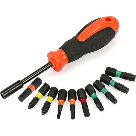 Tournevis à Cliquet 10 en 1 Multi-Embouts, Tournevis Porte Embout, Haute Dureté, PH1, PH2, H3, H4, H5, SL6, T15, T20, T25, T30, pour la Réparation et Quotidienne (1/5)