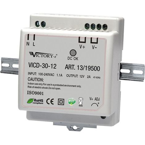 Alimentatore switching 12Vdc 2A 30W, guida din TS-35/7.5 e TS-35/15 - Victory VICD-30-12