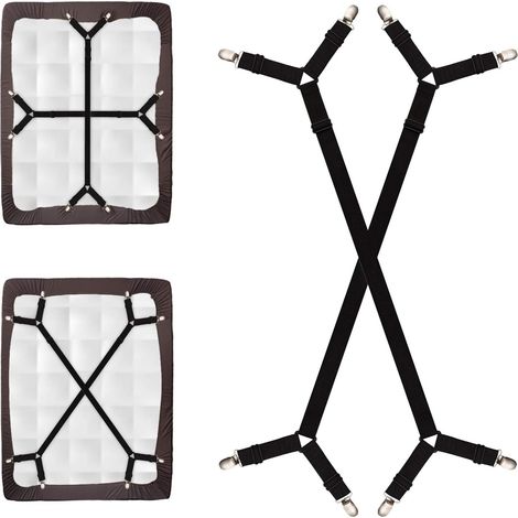 Fixateur De Drap - Bande Élastique Réglable Avec Pince Métallique - Pour Draps Housses Et Couvertures De Matelas - Lot De 4 (1/5)