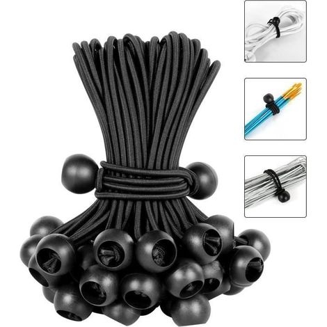 50 pcs Cordons Élastiques avec Boules Tendeurs, 15 cm, Sangles Élastiques Résistantes pour Camping, Bagages et Bâches