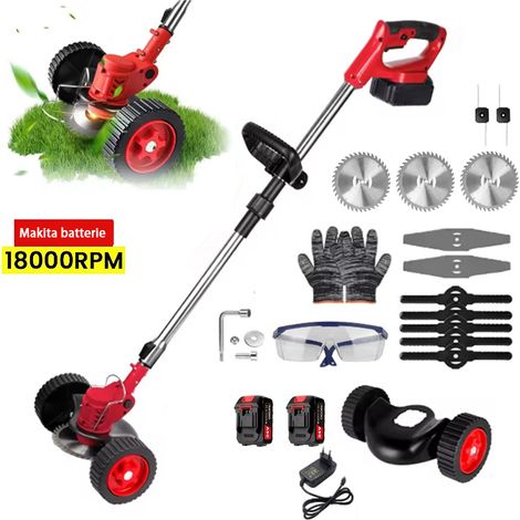 Coupe Bordure sans Fil avec 2 Batterie Makita accessoire des lames et Kit de Débroussailleuse Electrique 1500 W pour Jardin