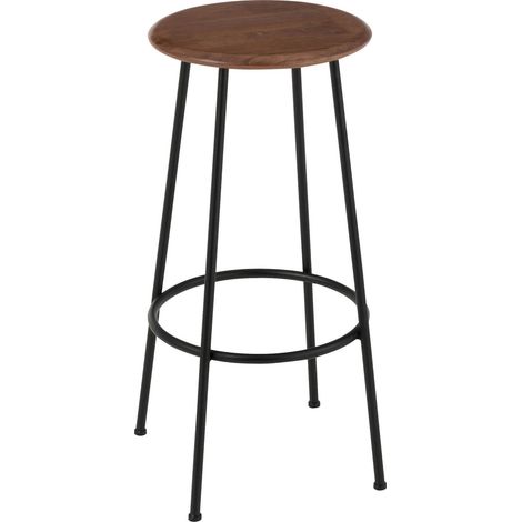 Chaise de bar métal naturel assise ronde élégante et moderne - Bois foncé et métal noir mat (1/5)