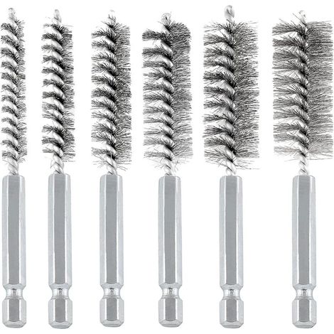 Lot6 Brosse en fil métallique,pinceau métallique pour perceuse Kit de pinceau sur alésage en métal Outil de nettoyage en acier inoxydable pour les intérieurs et tuyaux automobiles (1/5)