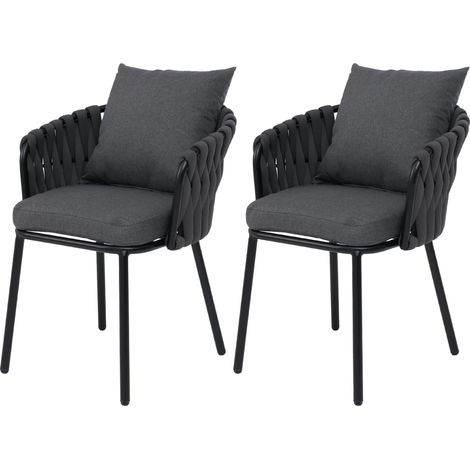 Set 2 sedie da giardino alluminio HHG-190, poltrona esterno, stoffa/tessuto (180g/m²) intreccio in corda, antracite (1/5)