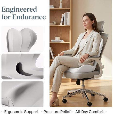 Coussin en mousse à mémoire de forme pour soulager la sciatique et les douleurs lombaires, coussin pour siège auto/chaise de bureau avec soutien dorsal, soulagement ergonomique des douleurs du coccyx (1/5)