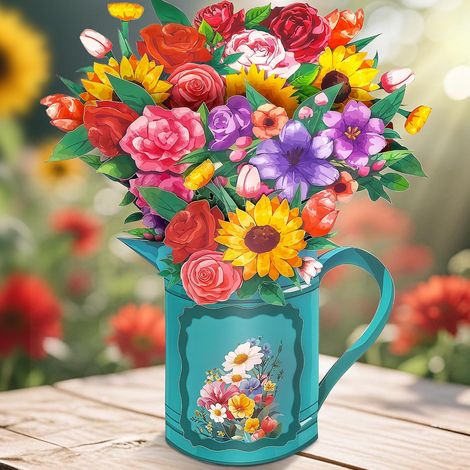 Carte de bouquet en papier pop, up 3D colorée, carte de vœux florale faite à la main, fleurs en papier fraîchement coupées, des mères, anniversaire (1/5)