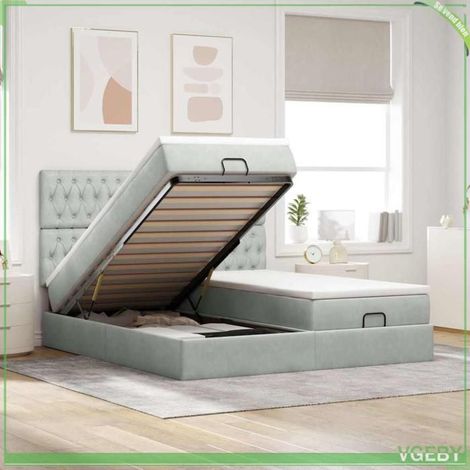 Cadre de lit ottoman avec matelas - 3313796 - 200x200 cm - Velours gris clair - Rangement hydraulique (1/5)