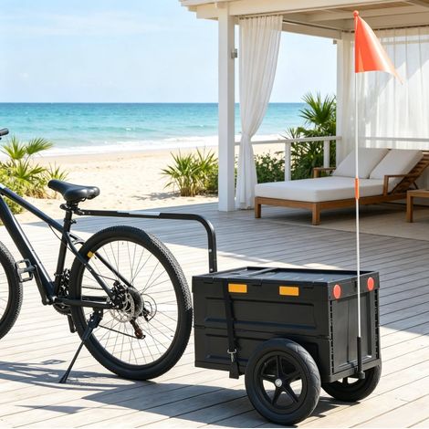 Rimorchio cargo pieghevole per bici 65 L, carico 30 kg, ruote da 12", acciaio e PP nero (1/5)