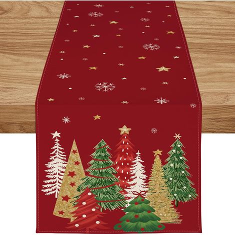 2 Weihnachts-Tischläufer 33 x 183 cm, Rot, Weihnachtsbaum- und Schneeflockenmotiv (1/5)