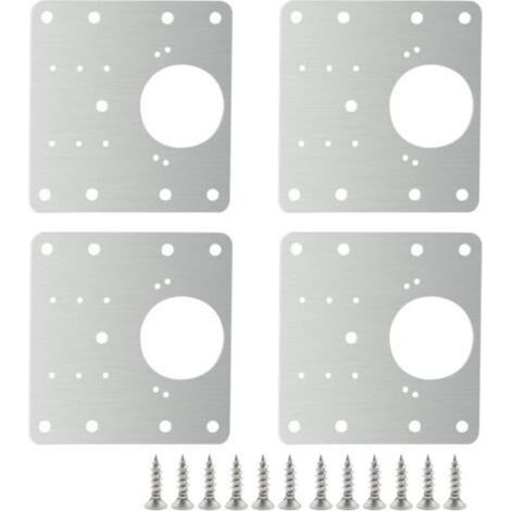 Plaques de réparation en acier inoxydable pour charnières – Plaques latérales de montage, pièces de remplacement avec vis incluses pour meubles en bois, étagères et armoires – Lot de 4