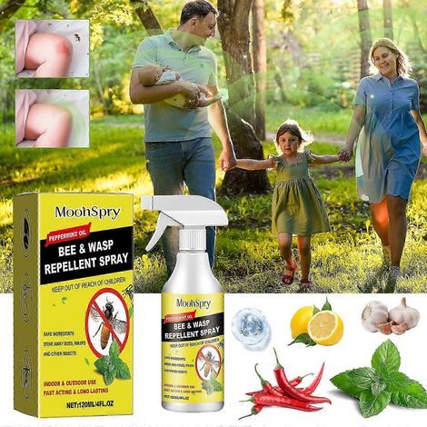 Spray anti-guêpes à base d'huiles essentielles de menthe poivrée naturelles. répulsif pour abeilles et guêpes. idéal pour les terrasses. jardins et cours. (1/5)