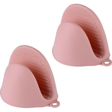 Gants de cuisine roses en silicone épais résistant à la chaleur (lot de 2 paires) pour la cuisson, la pâtisserie, les grillades et le barbecue. (1/4)