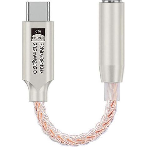 Adaptateur audio USB Type-C vers prise jack 3,5 mm HiFi 32 bits 384 kHz, convertisseur numérique-analogique haute résolution, décodeur audio numérique, convertisseur pour casque et entrée auxiliaire ( (1/5)