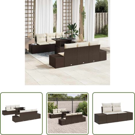 Poly-Rattan - Sofa Set mit Kissen 7 pcs Braun und Creme Poly-Rattan (1/5)
