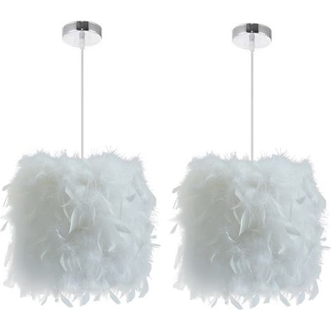 E27 Suspension Luminaire Moderne Lustre Suspension en Plume Ø22CM Lustre Abat-Jour Blanch pour Salon Chambre Bureau - 2Pcs (1/5)