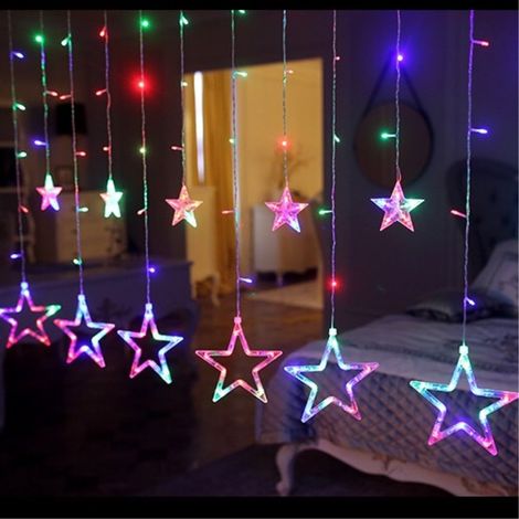 Fünfzackiger Stern-Vorhang, blinkende Eis-Bar-Lichter, Fenster, Hochzeitszimmer, Weihnachten, Neujahr, Urlaub, Dekoration, Lichter (1/4)
