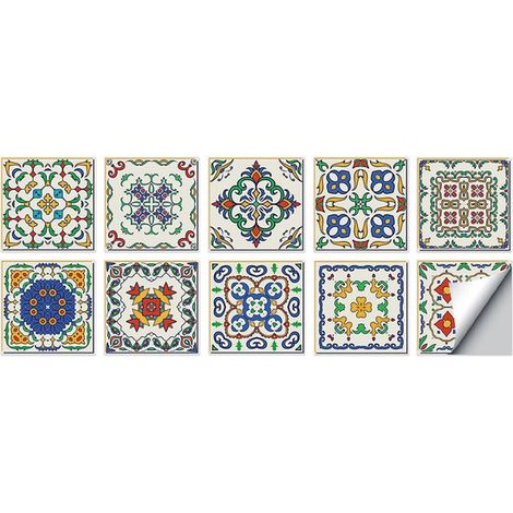 Juego de 10 pegatinas autoadhesivas para azulejos 15 x 15 cm, pegatinas azulejos PVC impermeables, papel tapiz decorativo pared resistente aceite (1/5)