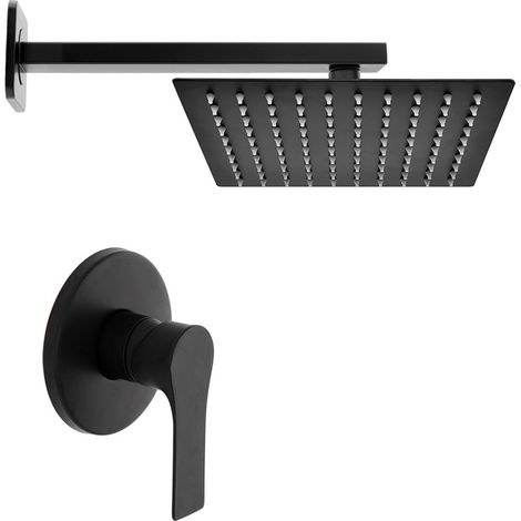 Kit doccia nero opaco completo di soffione quadrato 25x25 cm e miscelatore incasso (1/5)