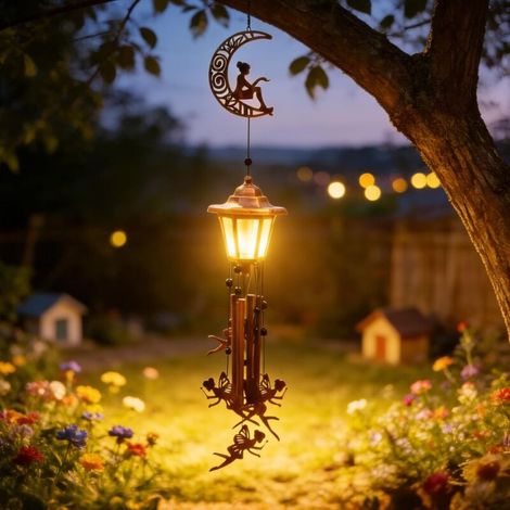Carillon éolien solaire à suspendre - Decoración de jardín - Lámparas solares con papillones decorativos - Lámpara solaire - Carillon éolien - Lámpara solaire étanche pour l'extérieur, jardin, balcon