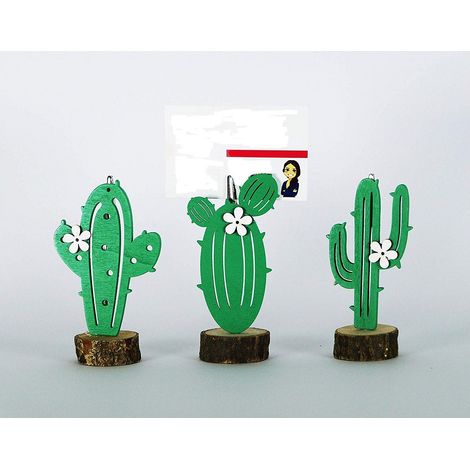 Trade Shop - BILDERRAHMEN KAKTUSBLUME 3 STÜCKE HOLZBASIS DEKORATION TISCHKARTE TISCHKARTE PARTY FAVOR -