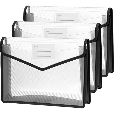 Cartelle portadocumenti in plastica A4 da 3 pezzi, cartelle portadocumenti impermeabili, cartelle portadocumenti grandi per scuola, ufficio e casa (1/4)