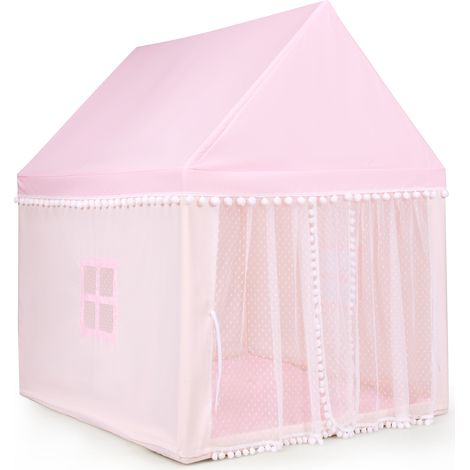 COSTWAY Children’s Playhouse Sturdy House Large Fairy Tent Playhouse-Pink (1/5)