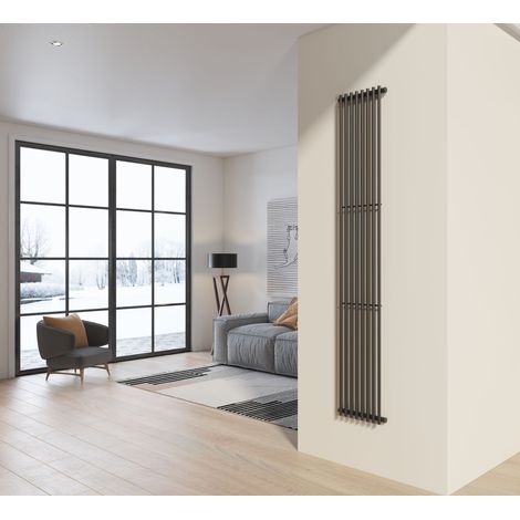 Radiatore design 200x34 cm (8 tubi) in acciaio grigio opaco a tubi tondi interasse verticale H200 PISA
