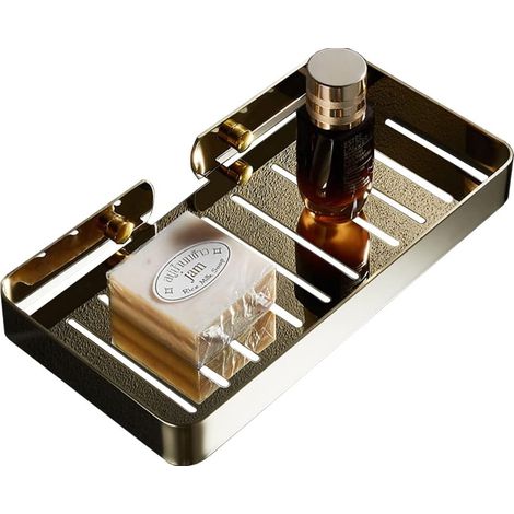 Porte-savon carré sans perçage en acier inoxydable à fixation murale avec drain pour salle de bain, cuisine (23 cm, doré) (1/5)