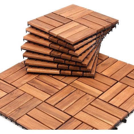 99 Stück Holzfliesen aus Akazienholz Balkonfliesen Terrassenfliesen. Bodenbelag mit Drainage. Fliese Leicht verlegbar(12 Latten 9 m²)