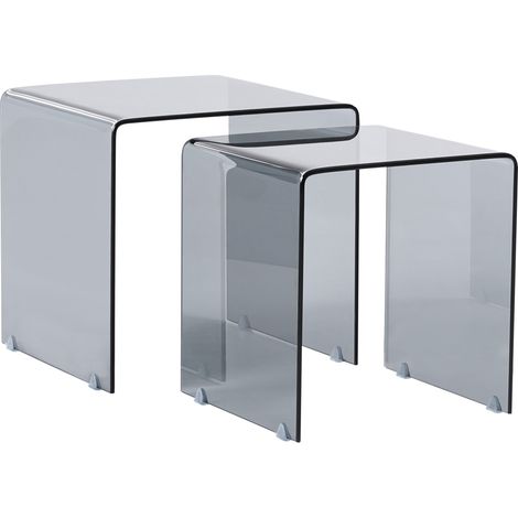 Conjunto de 2 mesas auxiliares modernas minimalistas rectangulares de vidrio transparente negro Kendall