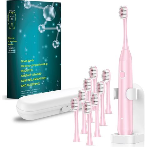 (Boîte rose avec 8 bandeaux de rechange) Brosse à dents électrique pour adultes, 6 modes, rechargeable (1/5)