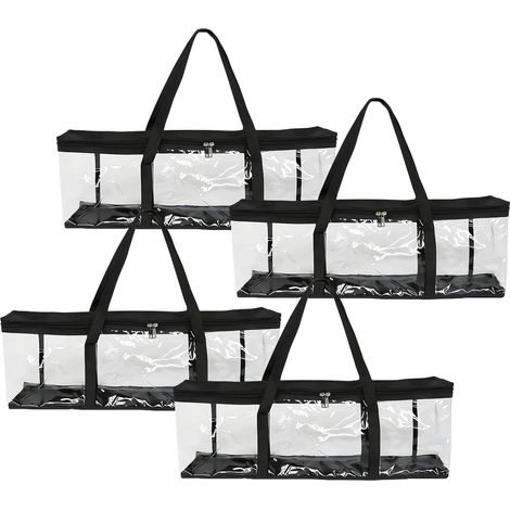 Sacs de Rangement Portable pour CD, Sac de PVC Transparent pour DVD, Pochettes de Transport Grande Capacité avec Poignées, Sac de Protection pour Blu-Ray Albums Jeux Vidéo Livres (4) (1/5)