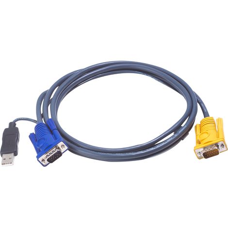 Câble VGA USB Aten 1,8 m 2L5202UP Noir HD-15/USB A/SPHD-15 Mâle-Mâle, 2L-5202UP