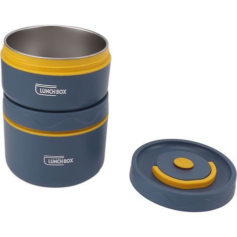 Boîte à lunch Bento ronde avec sac et couvercle, inox étanche, grande capacité, facile à nettoyer, conteneur repas pour bureau, 2 boîtes isothermes (1/5)