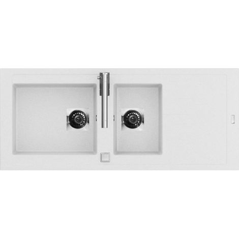 Carea Cuisine & Bain – Évier à encastrer 2 bacs – Carealith® résistant aux chocs et à la chaleur – 117x50x18 cm – Livré avec accessoires et notice de pose