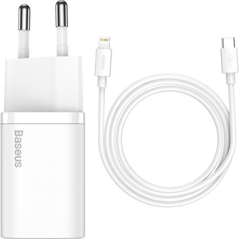 Chargeur rapide pour iPhone Super Si 1C 20W Power Delivery + Câble USB-C - Lightning 1m blanc (1/5)