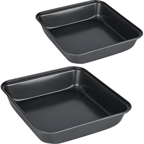 Lot de 2 plats à gratin carrés, carrés, en acier inoxydable, avec revêtement antiadhésif, peuvent également être utilisés comme plat à lasagnes, rôtissoire ou plaque à gâteau, facile à nettoyer (1/5)