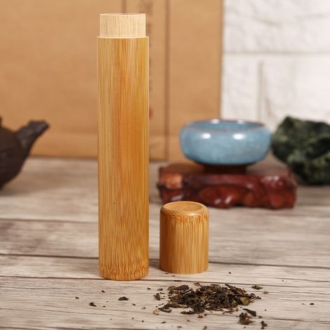 1 Pièce Récipient Boîte À Thé Rangement Bambou Naturel Artisanal Transportable Ronde (2,5 x 15,5 cm)