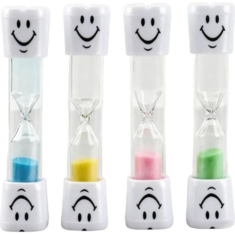 4 Pièces Sablier Brossage Dents, Sabliers Minuterie, Sablier Souriants 3 Minutes, pour Se Brosser Les Dents, Apprendre, Cuisiner, Faire De l'exercice (Rose + Bleu + Jaune + Vert) (1/5)