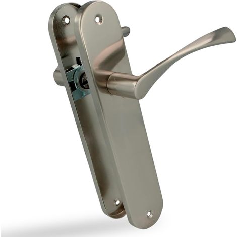 Poignée de porte en aluminium avec plaque de fixation carrée - 240 x 45 mm - 122 mm - Axe de 8 mm - Sans trou de serrure - aux portes intérieures et extérieures - Finition nickel brossé (1/5)