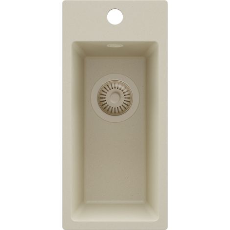 PRIMAGRAN Evier Cuisine en Granit 23x50cm,Lavabo 1 Bac + Kit de Vidage, Évier à Encastrer au Meuble 25cm - Riga, Tout Beige (1/5)