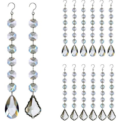 12pcs Verre Cristal Lustre Prisme Perles Remplacement, Suspendu Cristal Attrape-Soleil pour Lustre Décoration (1/5)